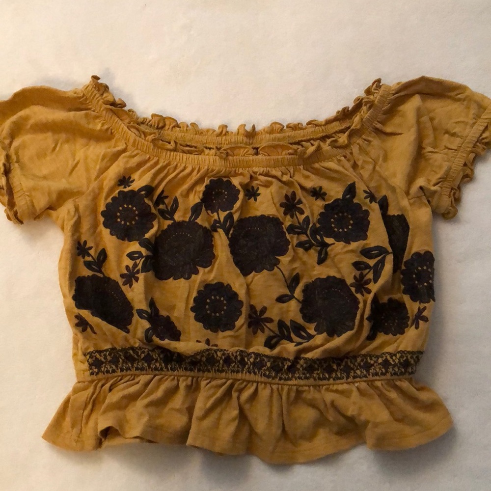 Boho embroidered cropped top in ochre from American Eagle Outfitters